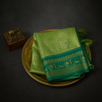 Green Stravi Silk with Golden Zari