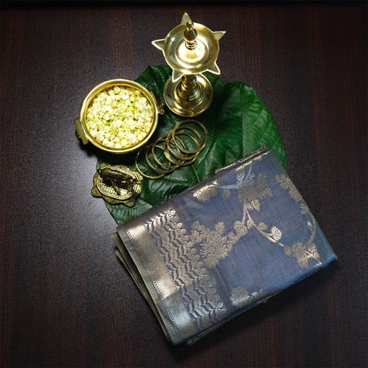 Chandhrika in Slate Blue - Grey base with floral works