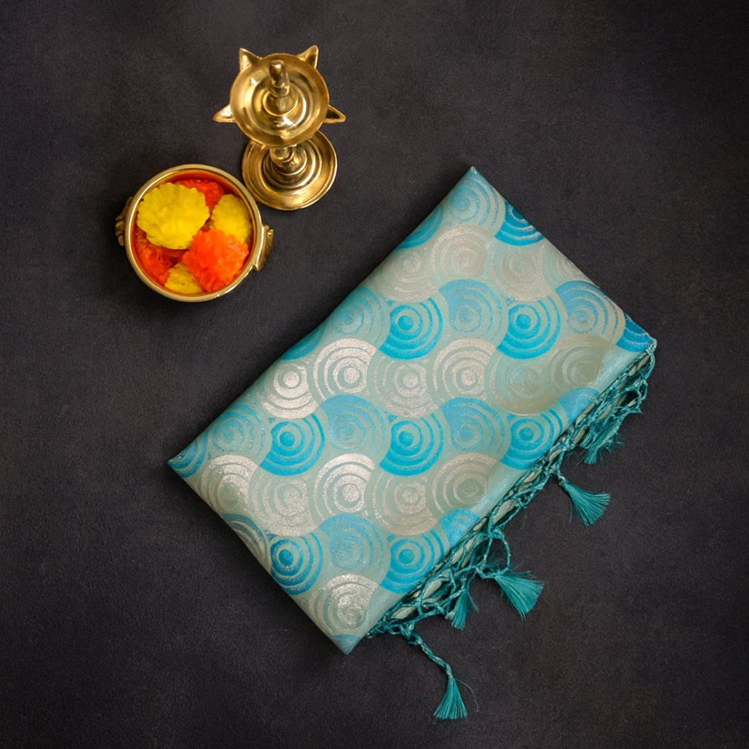 Aqua Blue Suhani Silk with silver undertones