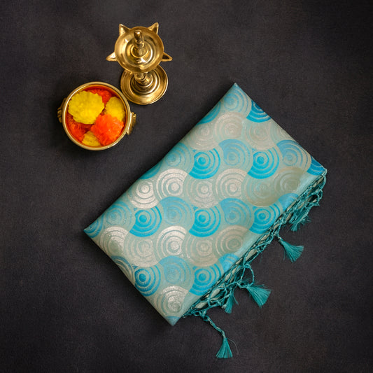 Aqua Blue Suhani Silk with silver undertones