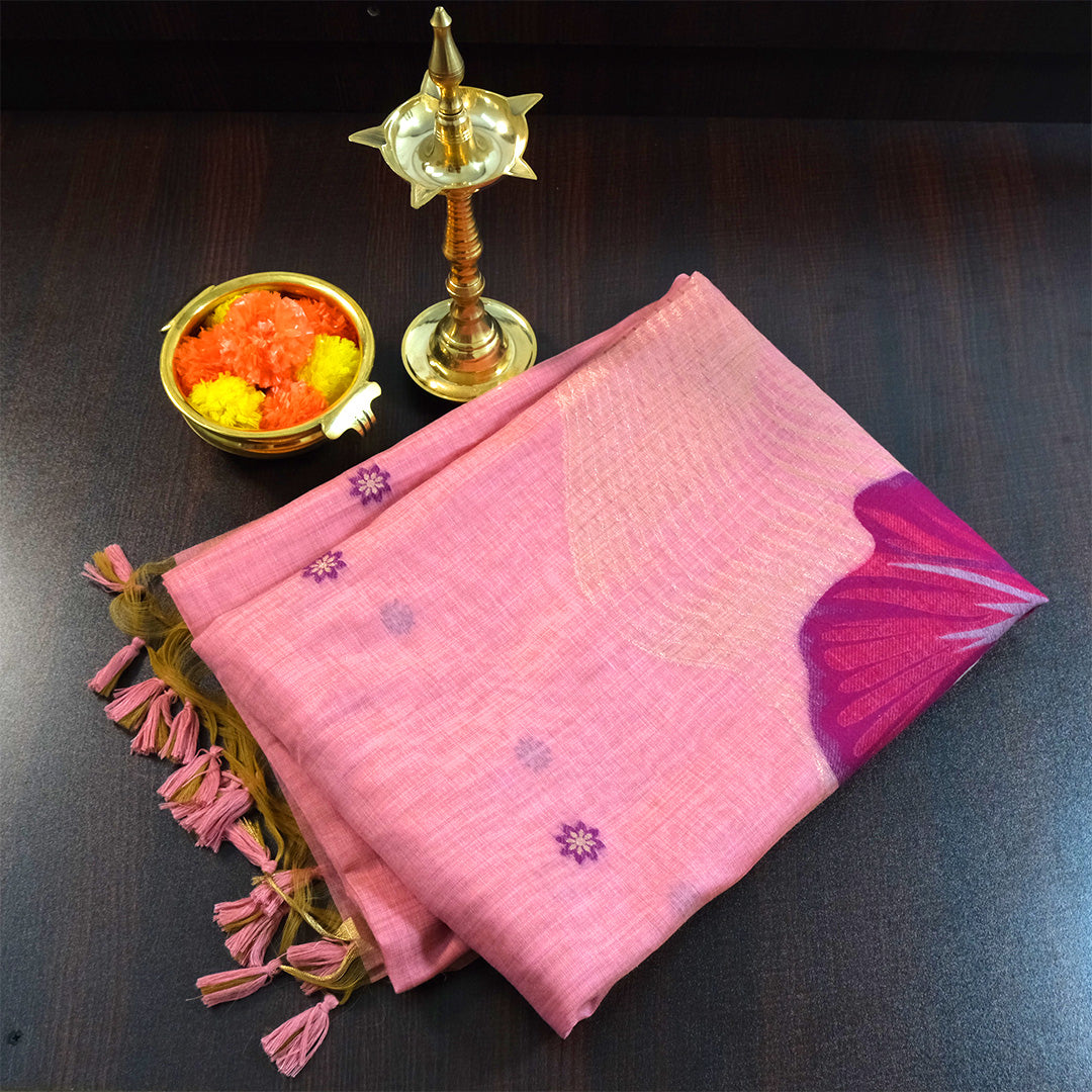 Resham Tussar Soft pastel pink shade with a delicate golden sheen