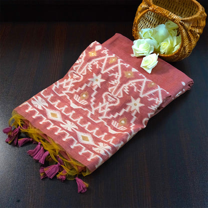 Monisha Tussar Warm terracotta rose shade with a matte tussar silk texture