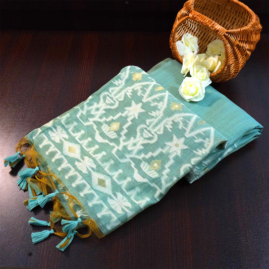 Monisha Tussar Soft sea green shade with a matte tussar silk texture