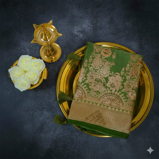 Pastel Green Madhur Sangam Silk saree with Gold - Silver Zari