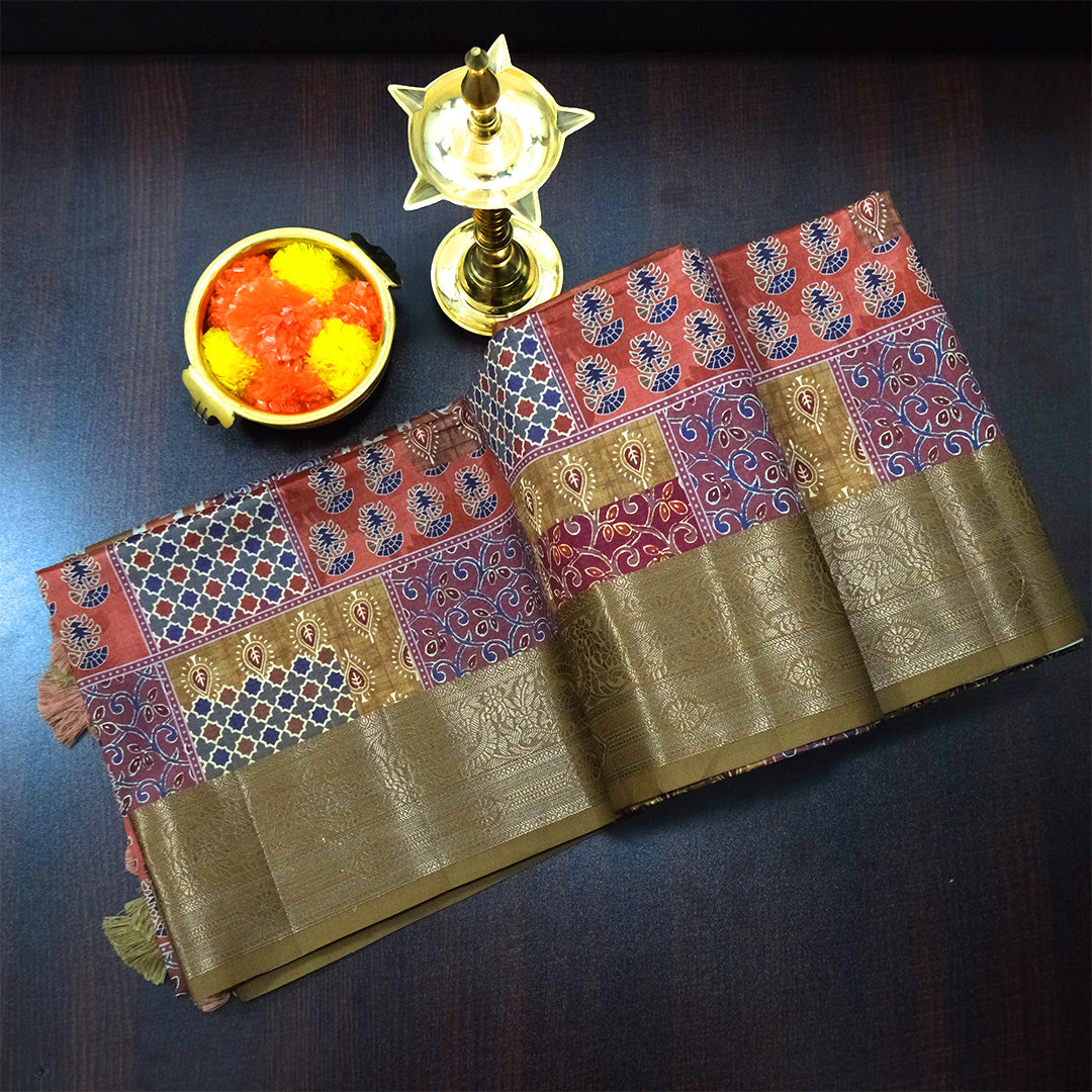 Tanvi in Multicoloured pattern with hues of Maroon, Gold, Navy Blue and Rust
