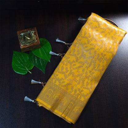 Thara Silk in Rich Mustard Yellow Base with Floral works