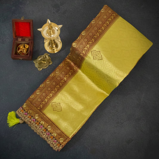 Pista Green Raj Virasat Silk Saree with Gold zari works