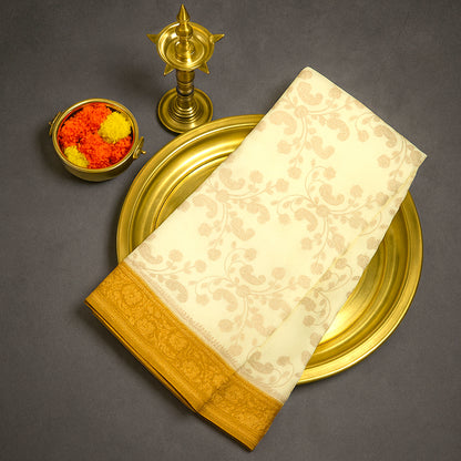 Ivory - Mustard Mahalakshmi Viscose silk saree with Floral and Zari works