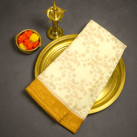 Ivory - Mustard Mahalakshmi Viscose silk saree with Floral and Zari works