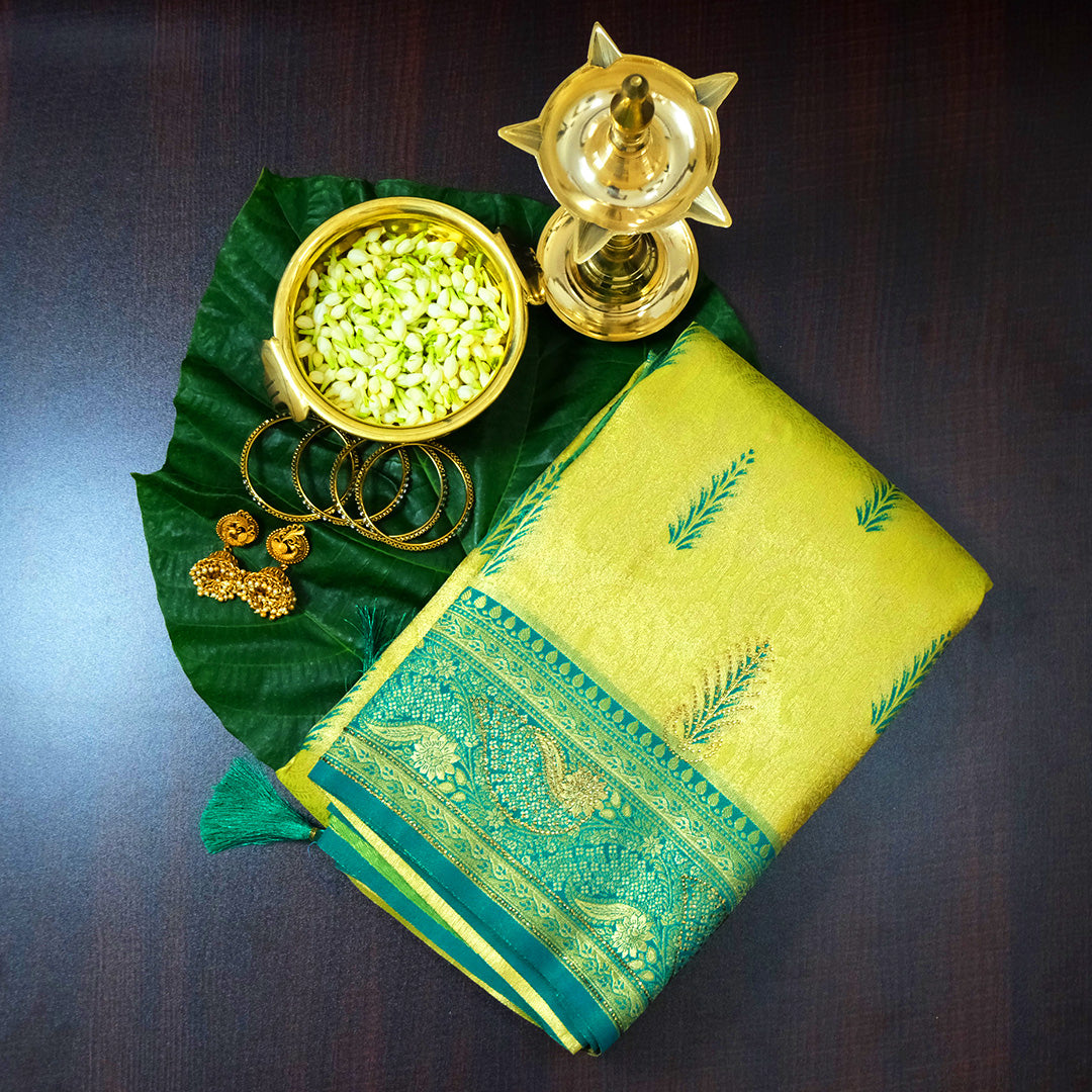 Madhur Bela Vibrant lime green shade with a lustrous golden tint