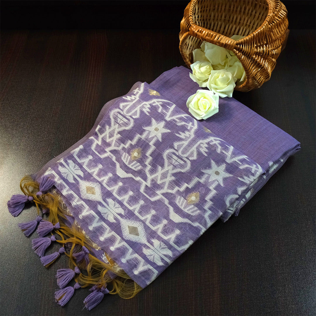 Monisha Tussar Soft lavender purple shade with a matte tussar silk texture