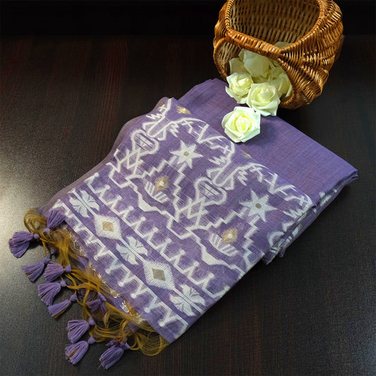 Monisha Tussar Soft lavender purple shade with a matte tussar silk texture