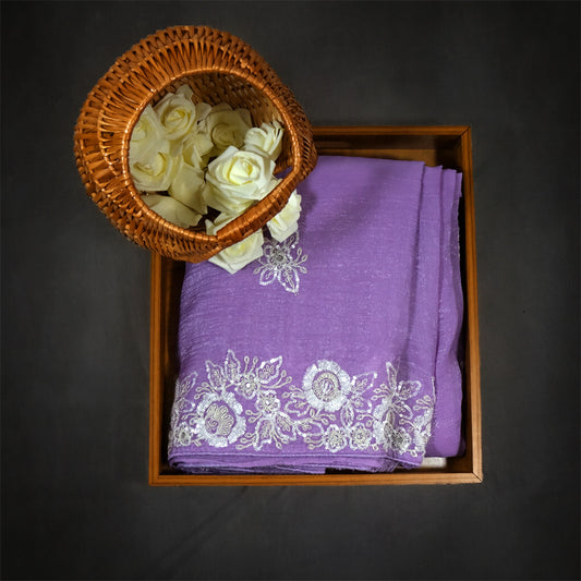 PASTEL WHISPERS - Graceful lavender shade adorned with delicate silver floral embroidery,