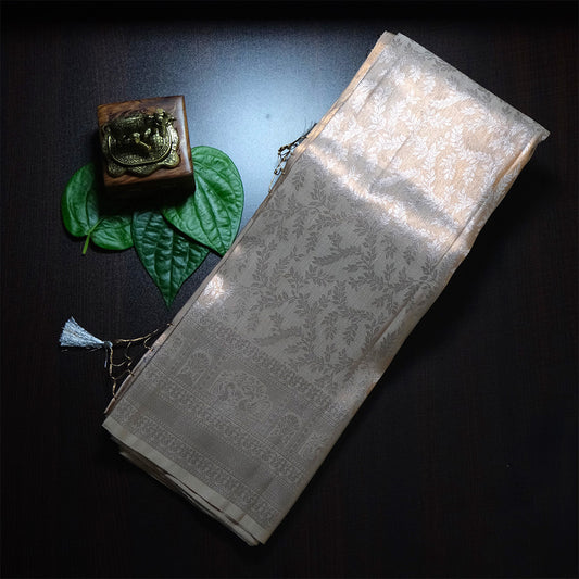 Thara Silk in Soft Champagne Beige Base with Floral works