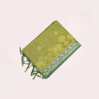 Olive Green Ambari Silk Tussar with Floral and Zari works