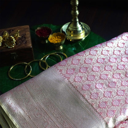 Mayuri Drape in Radiant golden Pink shade with a rich, lustrous silk finish