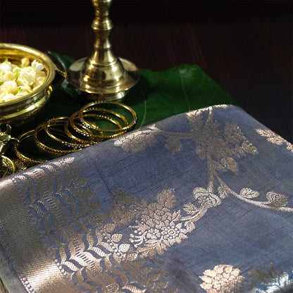 Chandhrika in Slate Blue - Grey base with floral works