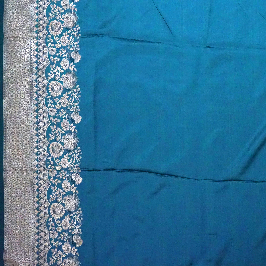 Teal Madhur Sangam silk saree with Gold Zari