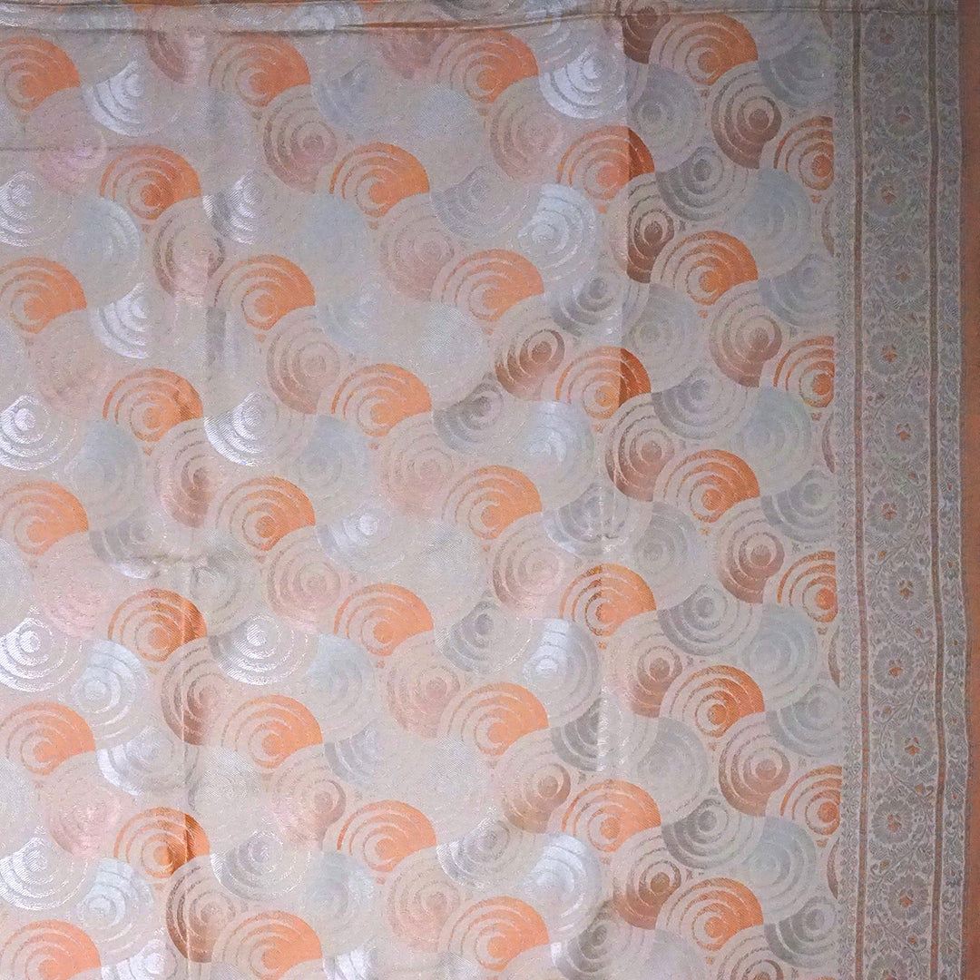 Peach - Beige Suhani Silk with Silver Zari and Pastel Peach motifs