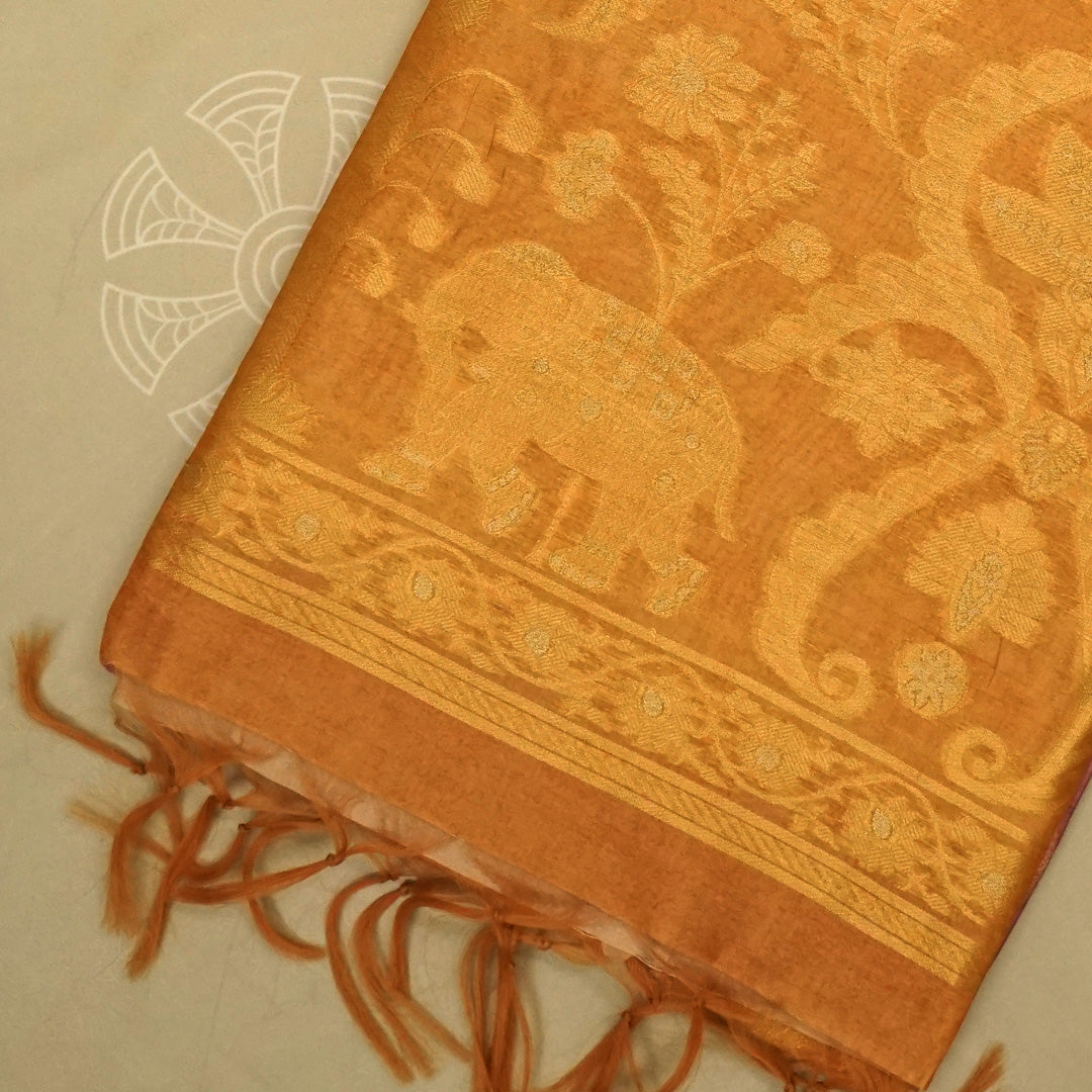 Dusty Rose Ambari Silk Saree with Gold Zari Floral Buttas