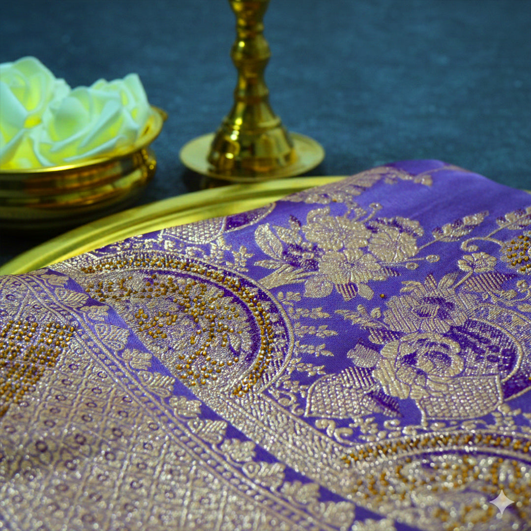 Deep Purple Madhur Sangam Silk Saree with Gold Zari