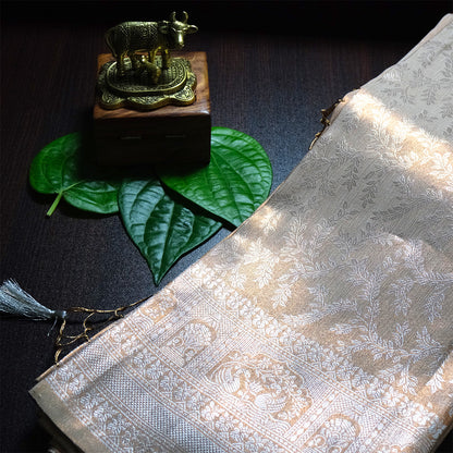 Thara Silk in Soft Champagne Beige Base with Floral works