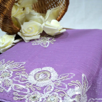 PASTEL WHISPERS - Graceful lavender shade adorned with delicate silver floral embroidery,