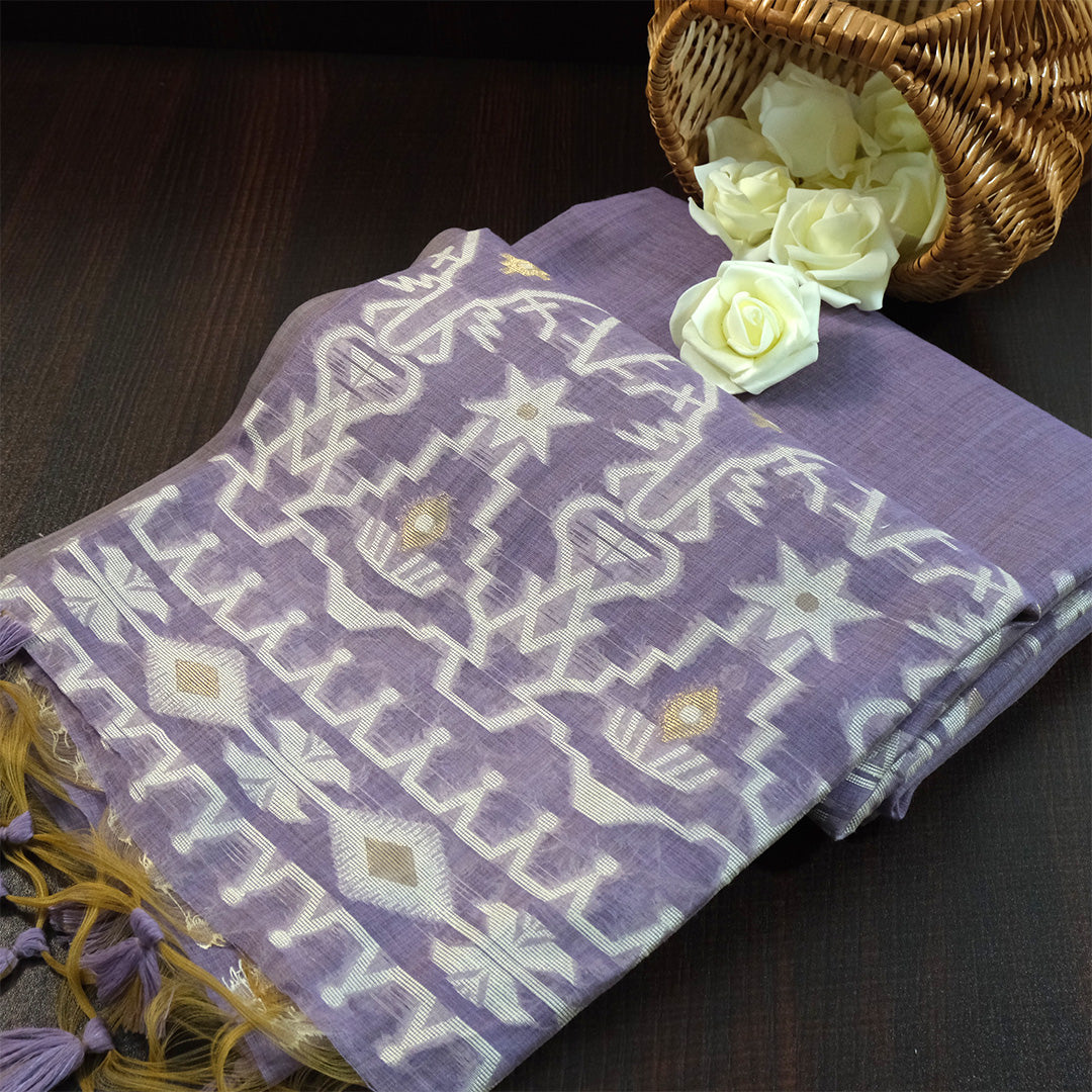 Monisha Tussar Soft lavender purple shade with a matte tussar silk texture