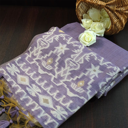 Monisha Tussar Soft lavender purple shade with a matte tussar silk texture