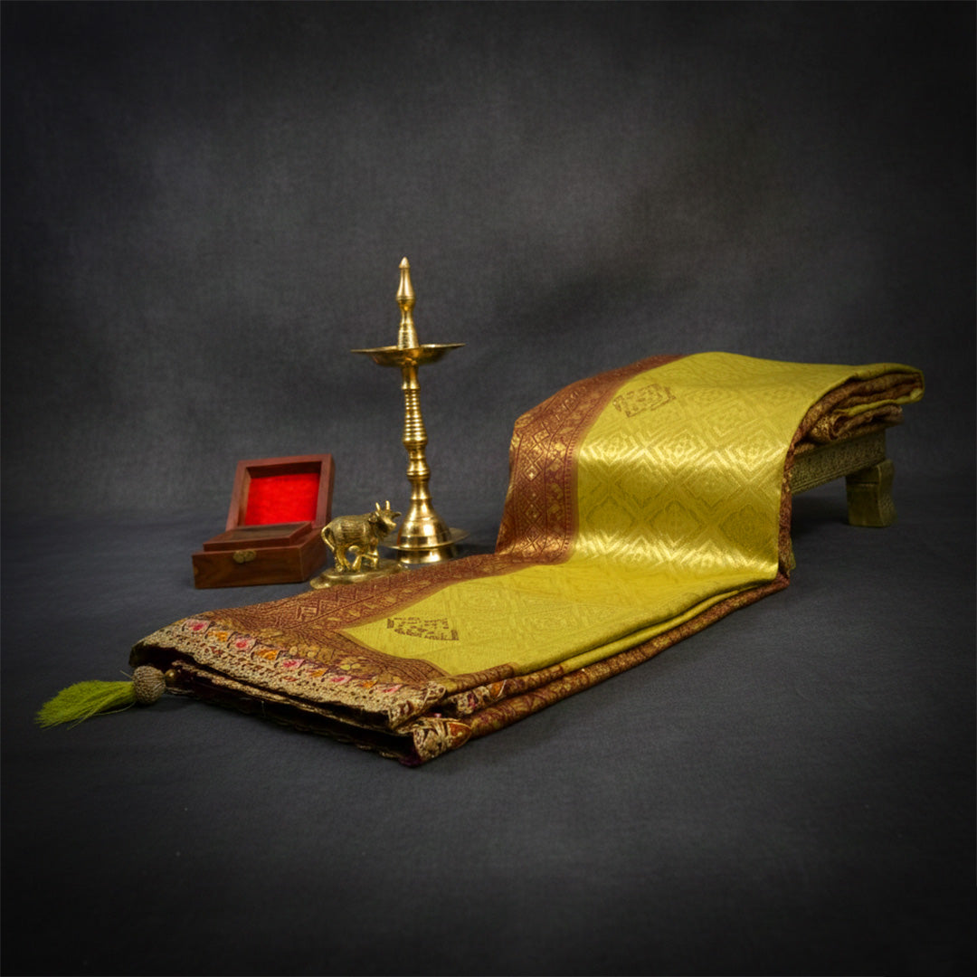 Pista Green Raj Virasat Silk Saree with Gold zari works