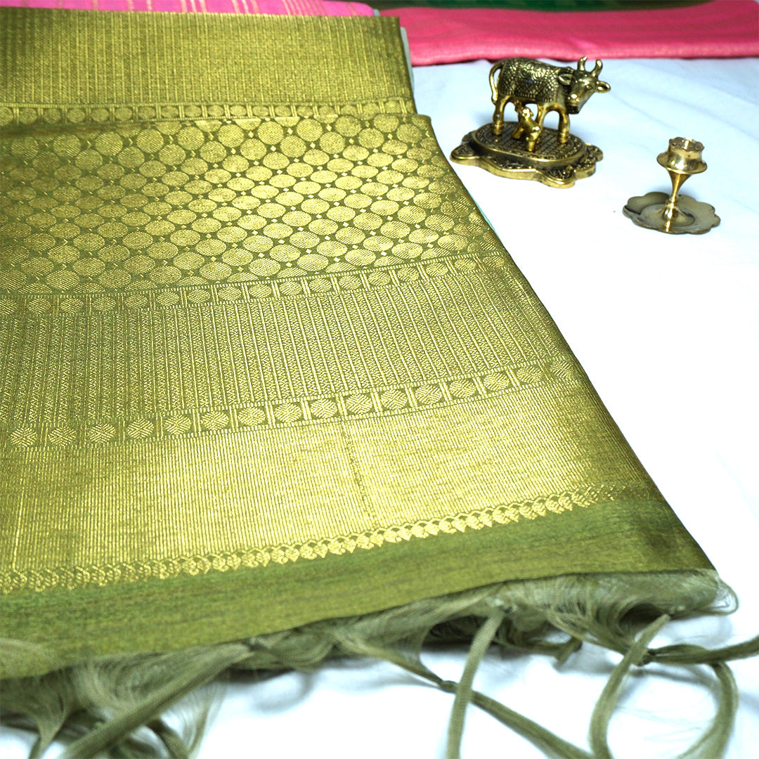 Pink Gokul Tussar with green border