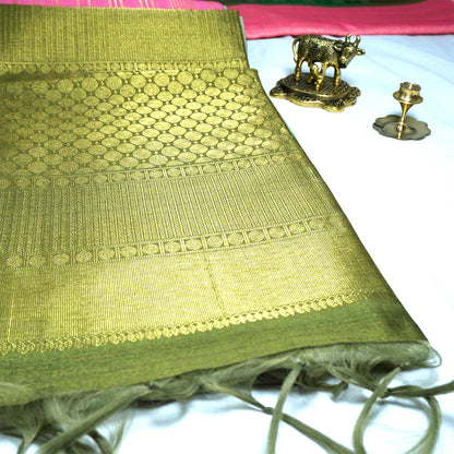 Pink Gokul Tussar with green border