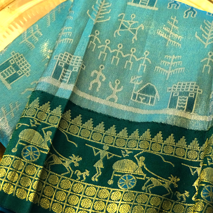 Emerald Green Stravi Silk with Golden Zari