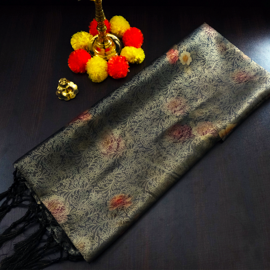 Silk Satin Deep olive green shade with a subtle metallic sheen with black tassel edges