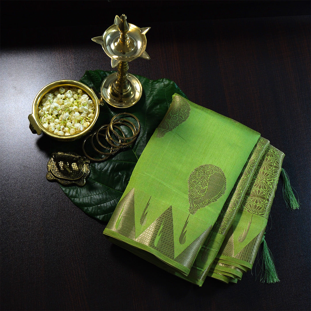 Chandhrika in Fresh Leaf Green Base with floral works