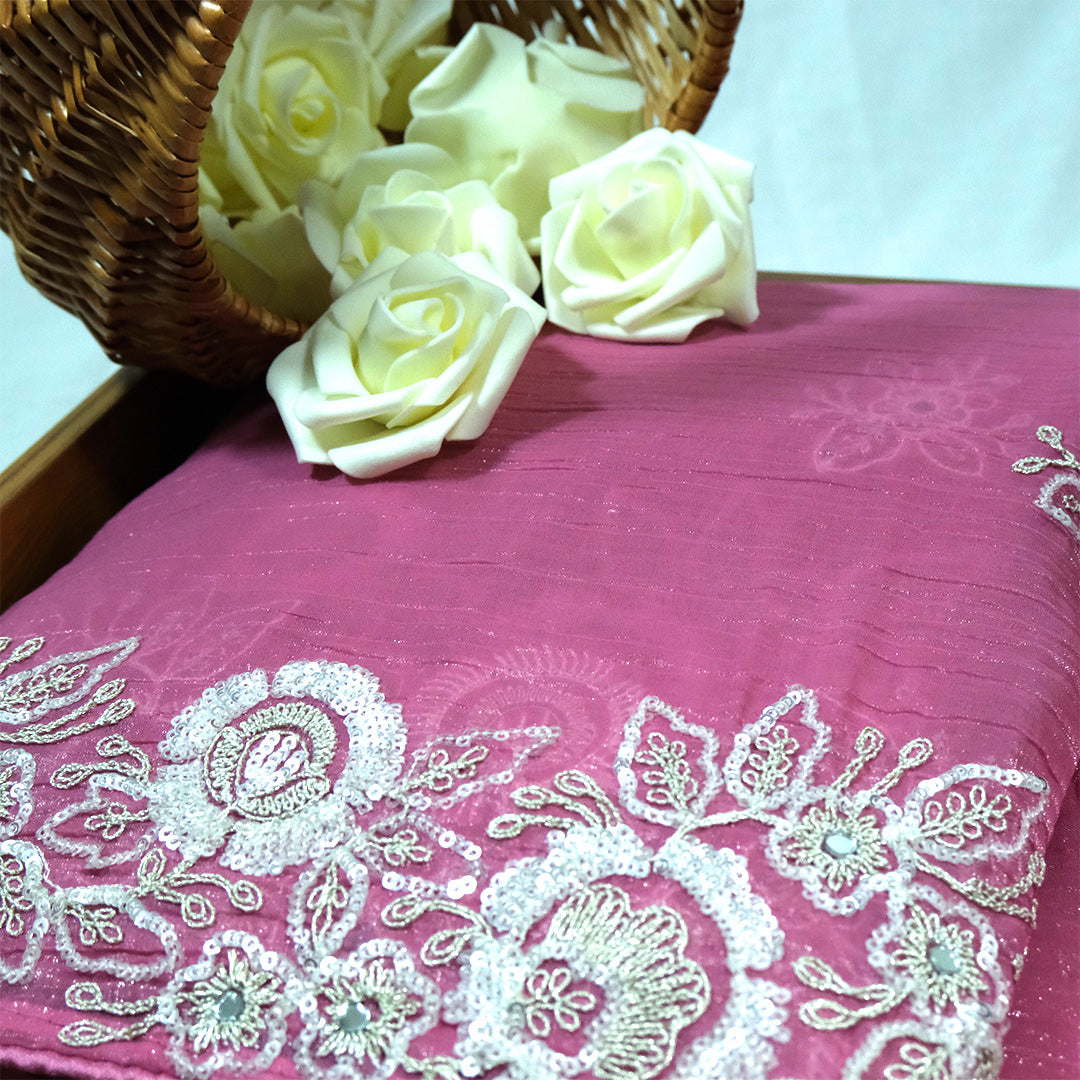 PASTEL WHISPERS - Rich wine-purple shade adorned with elegant silver floral embroidery,
