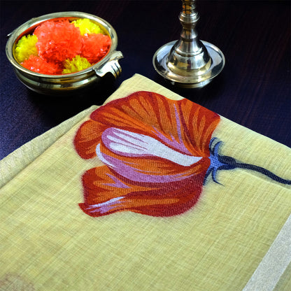 Resham Tussar Light pastel yellow shade with a soft golden sheen.