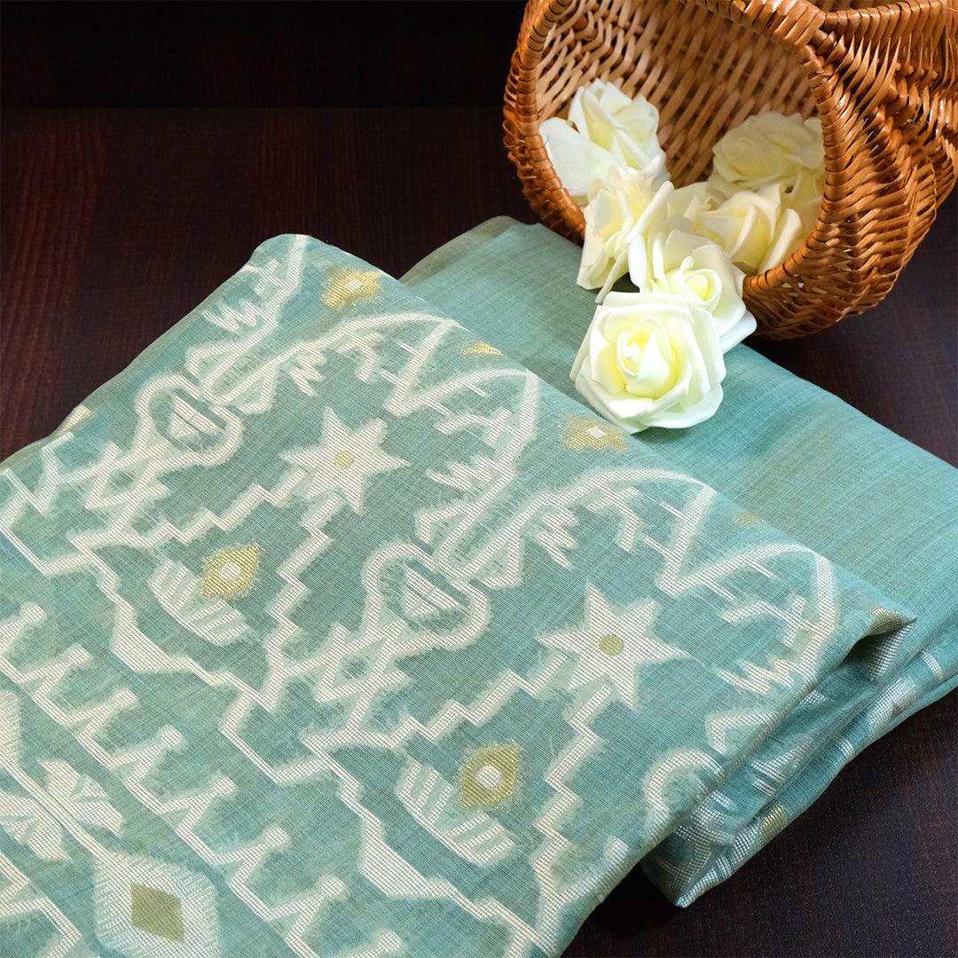 Monisha Tussar Soft sea green shade with a matte tussar silk texture