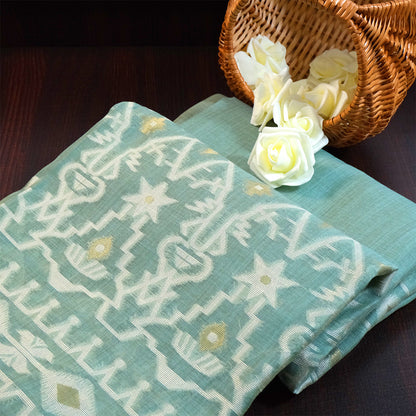 Monisha Tussar Soft sea green shade with a matte tussar silk texture