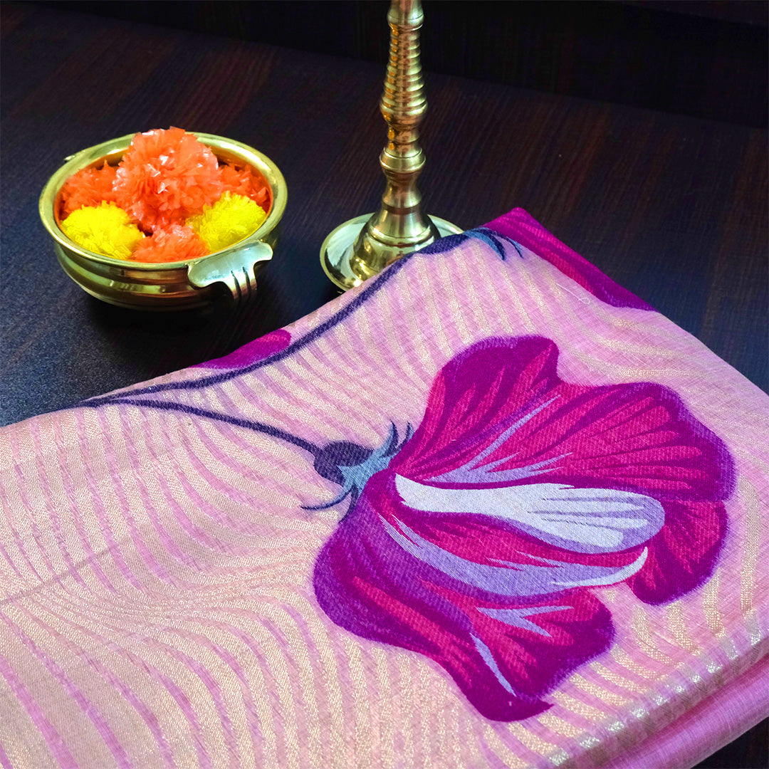 Resham Tussar Soft pastel pink shade with a delicate golden sheen