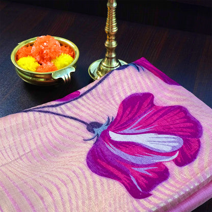 Resham Tussar Soft pastel pink shade with a delicate golden sheen