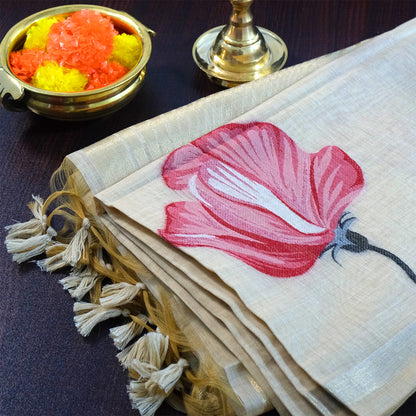 Resham Tussar Soft Ivory shade with a golden sheen