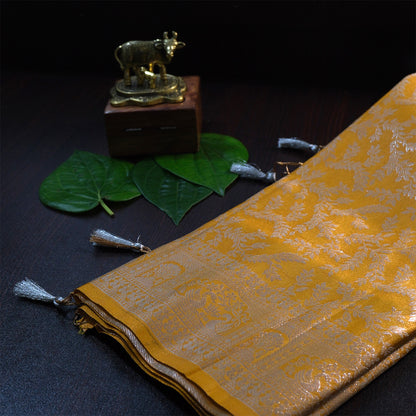 Thara Silk in Rich Mustard Yellow Base with Floral works