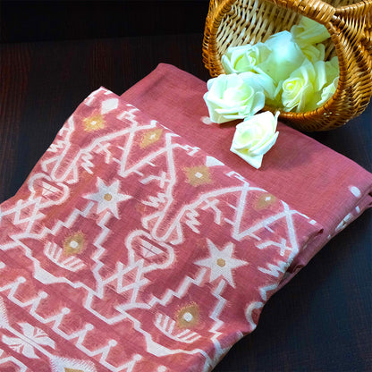 Monisha Tussar Warm terracotta rose shade with a matte tussar silk texture