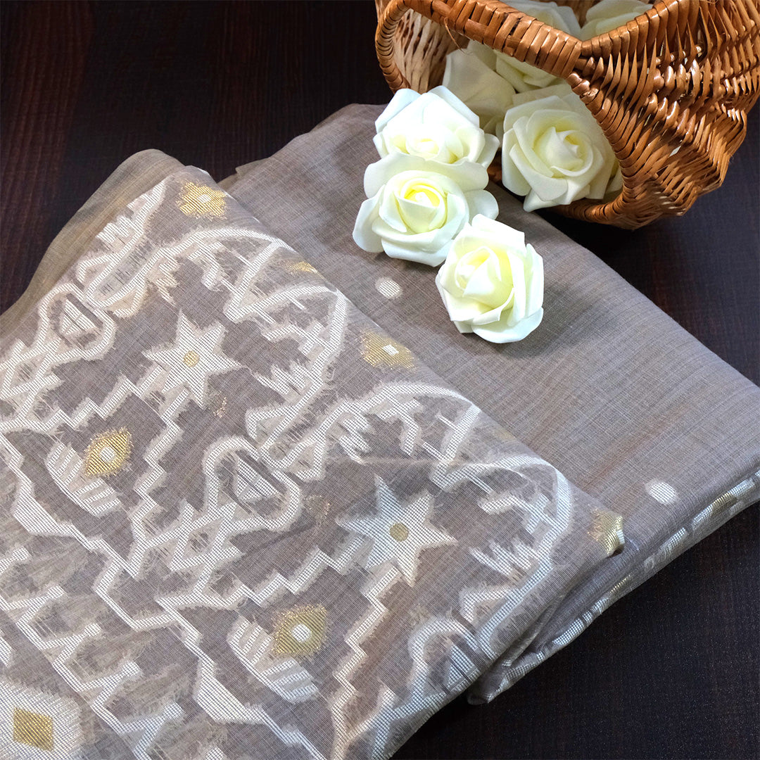 Monisha Tussar Muted taupe grey shade with a soft tussar silk texture