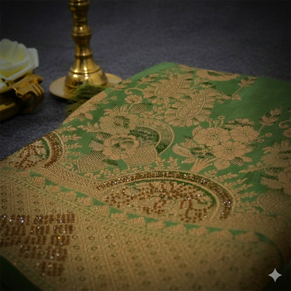 Pastel Green Madhur Sangam Silk saree with Gold - Silver Zari