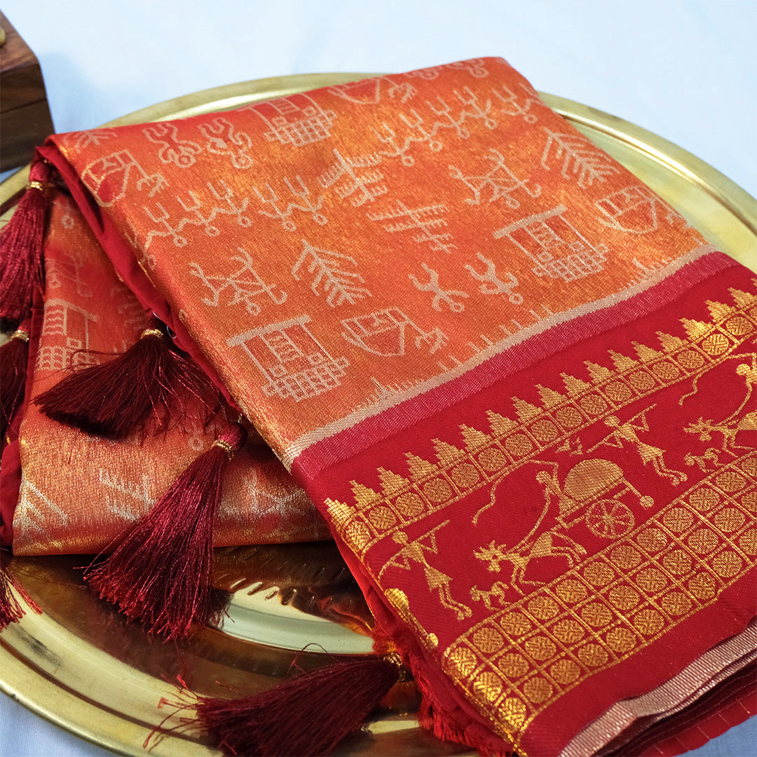 Maroon Stravi Silk with Golden Zari