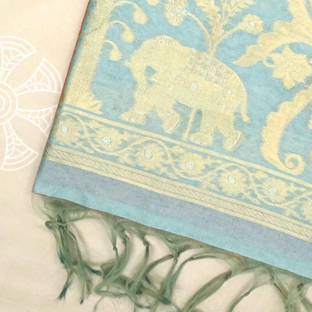 Coral Pink Ambari Silk Saree with Zari works