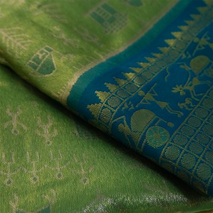 Green Stravi Silk with Golden Zari