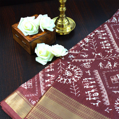 Kusum Silk in Maroon Base with Kalamkari prints